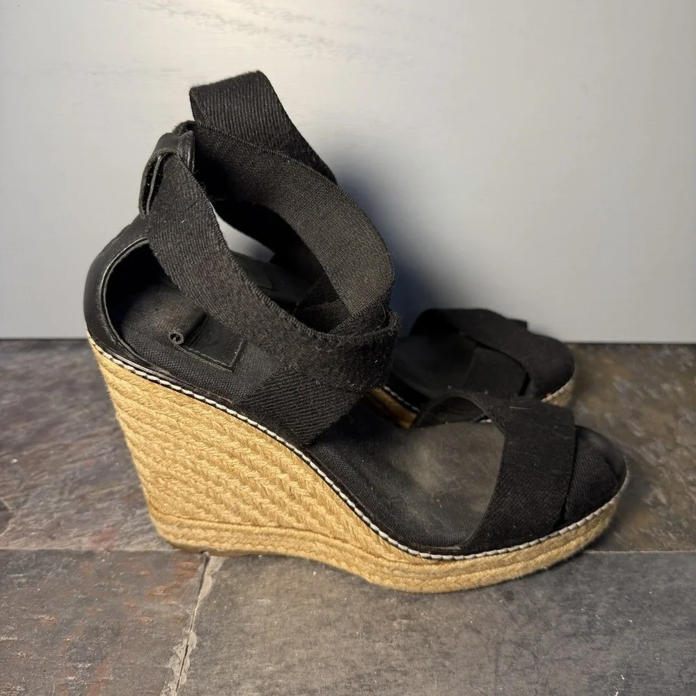 TORY BURCH Frieda Black Strappy Platform Sandals Espadrilles Size 8B